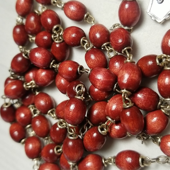 Chapel Sterling Silver Wood Bead Rosary Cross Crucifix - Picture 2 of 8